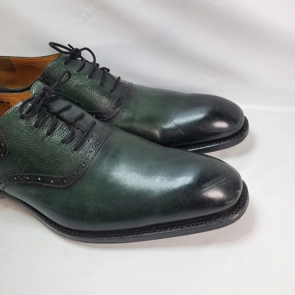Ugo Vasare Oxford Shoes Mens 14 Green Black Leather Wingtip Brogue Dress Shoes